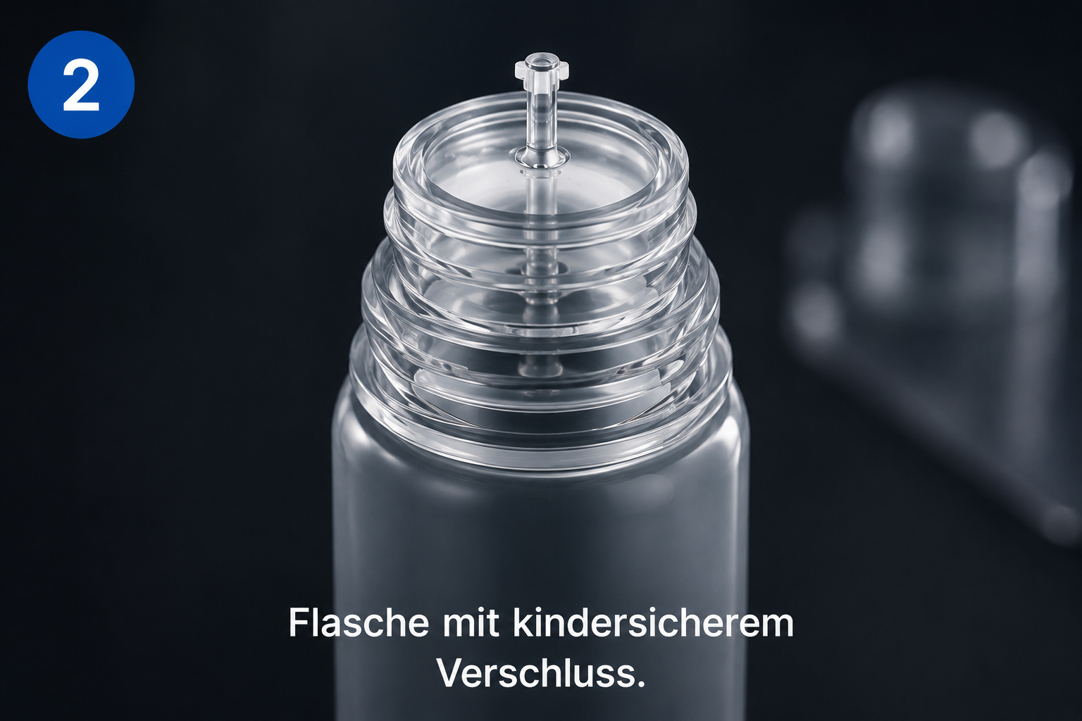 Liquid-Flasche mit kindersicherem Verschluss